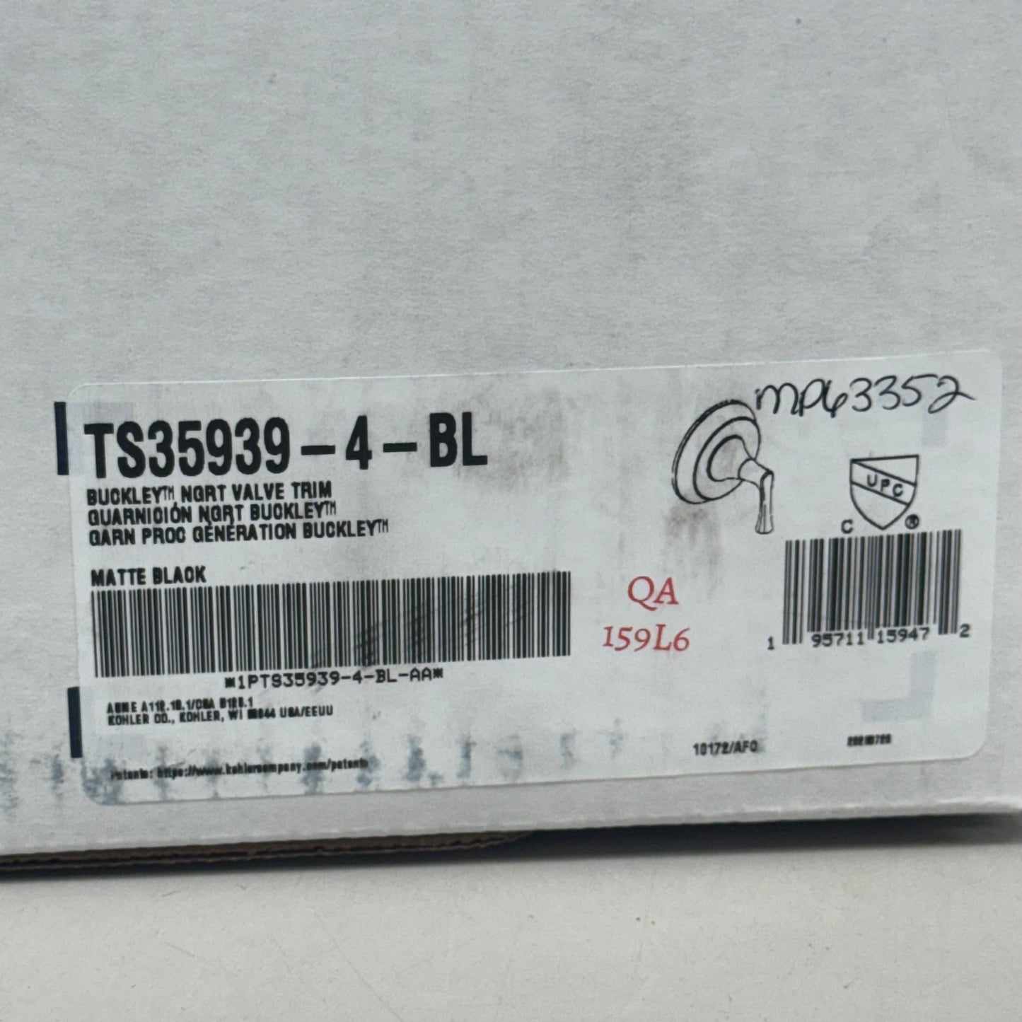 KOHLER Buckley Nort Valve Trim Only Single Handle Matte Black TS35939-4-BL