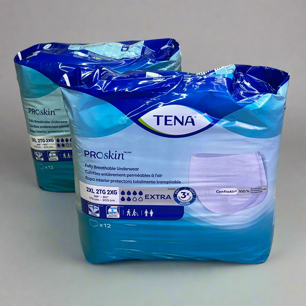 TENA (2 PACK, 12 PAIRS EACH) Disposable Extra Absorbent Underwear 2XL 68"-80"