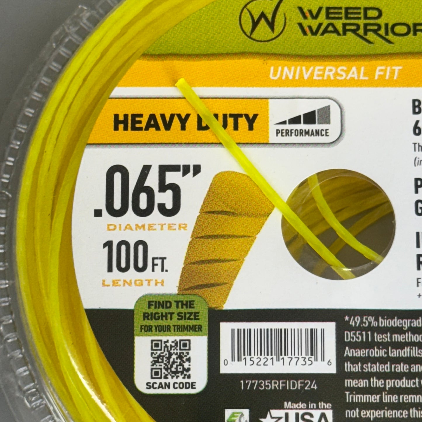 WEED WARRIOR (4 Pack) Grass Trimmer Line 17735RFIDF24 Sz .065”Dx100ft.L Yellow