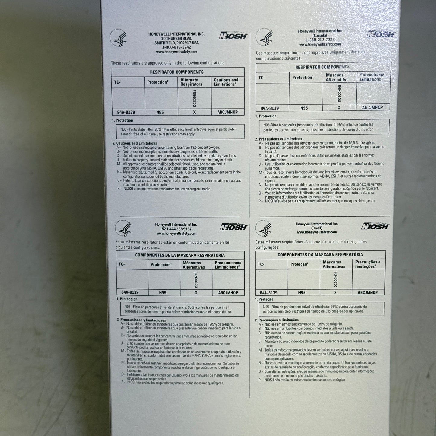 ZA@ HONEYWELL (2 BOXES, 40 Total Masks) N95 Respirator Mask NIOSH Appr. USA White DC300N95