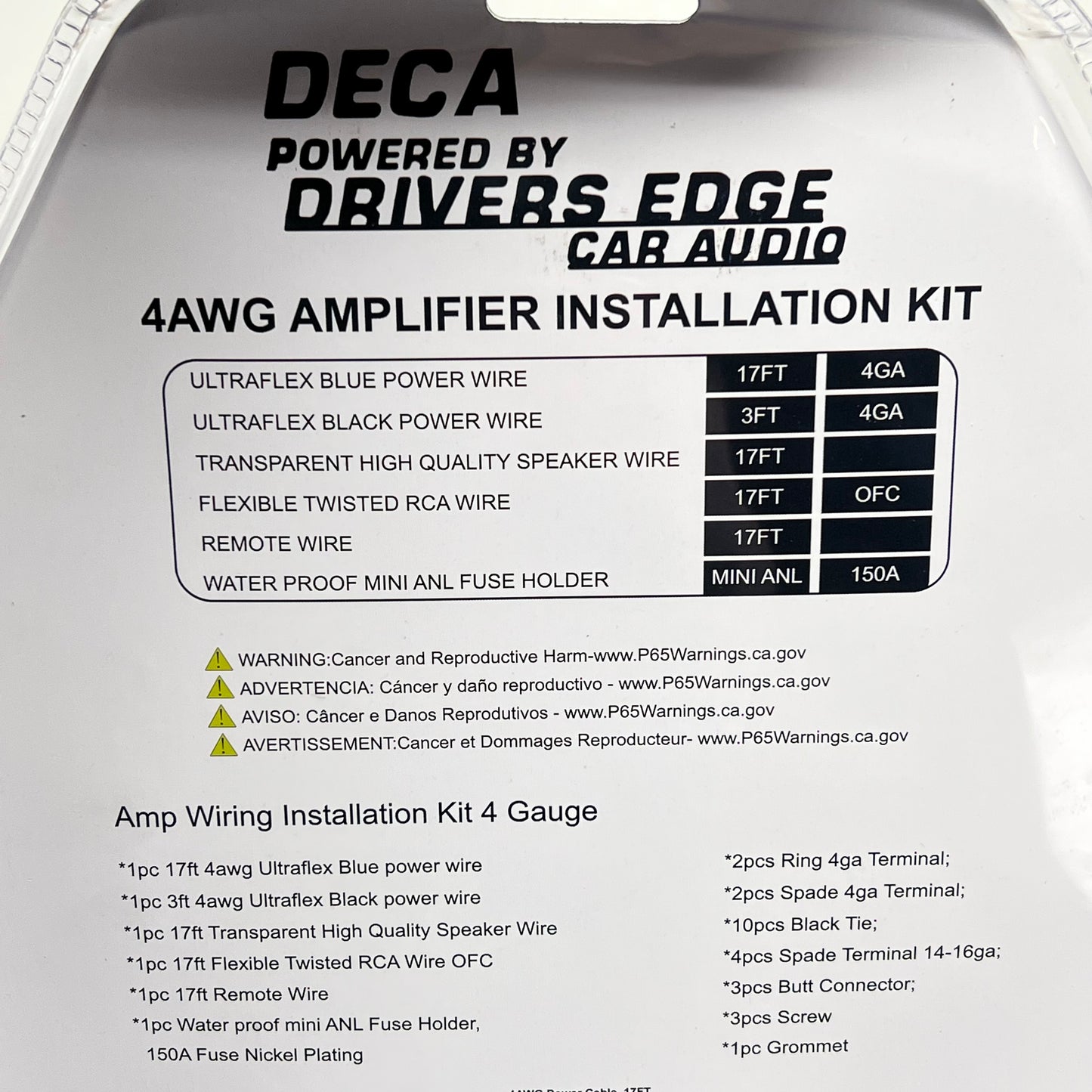 DECA Powered by Drivers Edge Car Audio Wire Kit  4AWG 2,200W Blue
