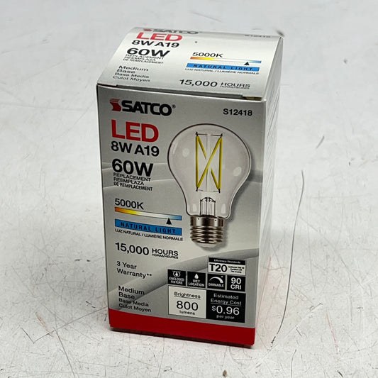 SATCO (6 PACK) Household Lamp Bulb 8W E26 Base A19 120V CRI 90 Daylight S12418