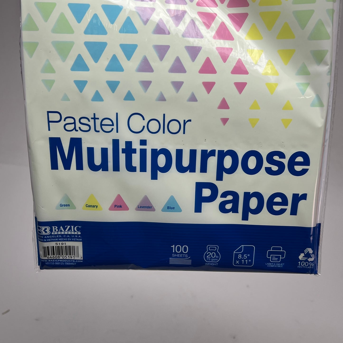 BAZIC (12 PACK, 100 SHEETS EACH)  Multipurpose Paper 8.5"x11" Pastel Colors 5191