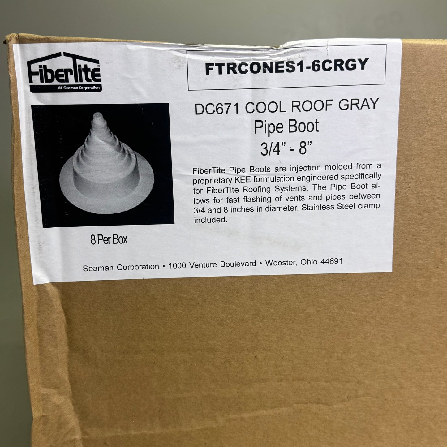 HIBERLITE DC671 Cool Roof Gray Pipe Boot 3/4" x 8", White DC671