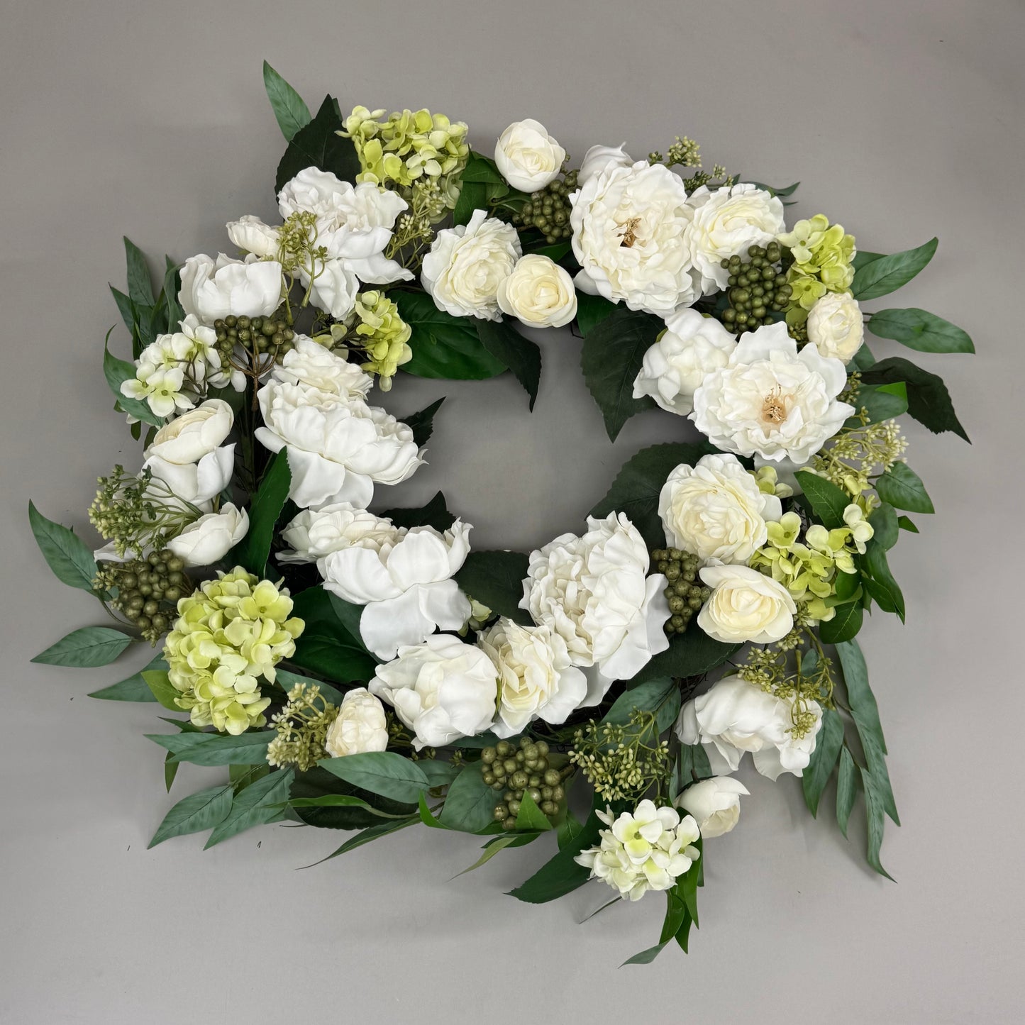 RAZ IMPORTS White Peony Ranunculus & Geranium Wreath 26" 129.00 W4402060