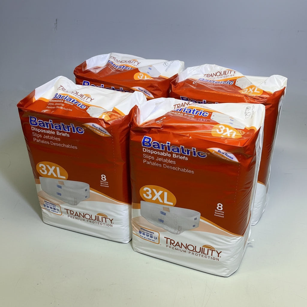TRANQUILITY (4 PACK, 8 EACH) Bariatric Disposable Briefs Unisex 3XL White