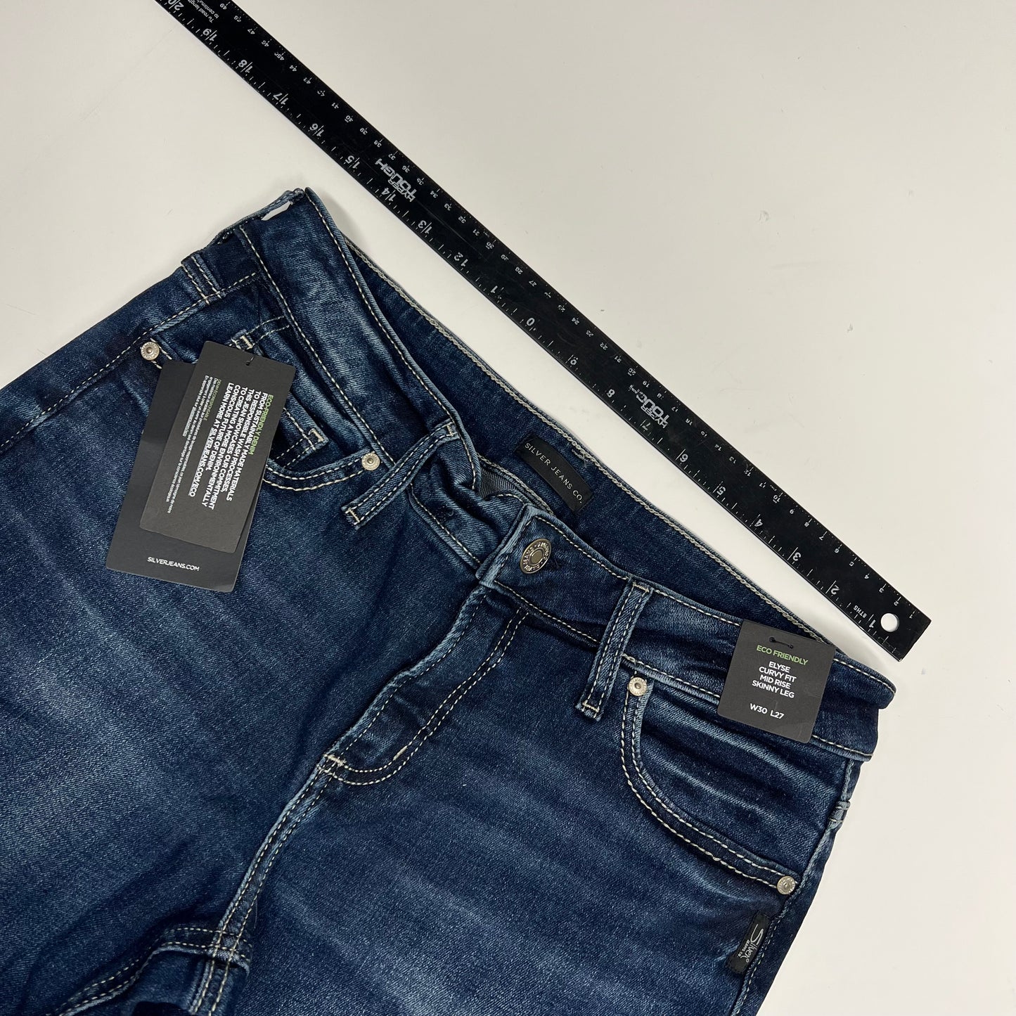 SILVER JEANS CO Elyse Curvy Fit Mid Rise Skinny Leg Jean Womens Sz 30/27 Indigo