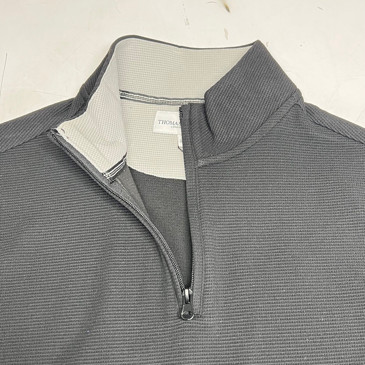 THOMAS STERLING Half Zip Soft Waffle Knit Jacket Men's Sz L Black 110034747