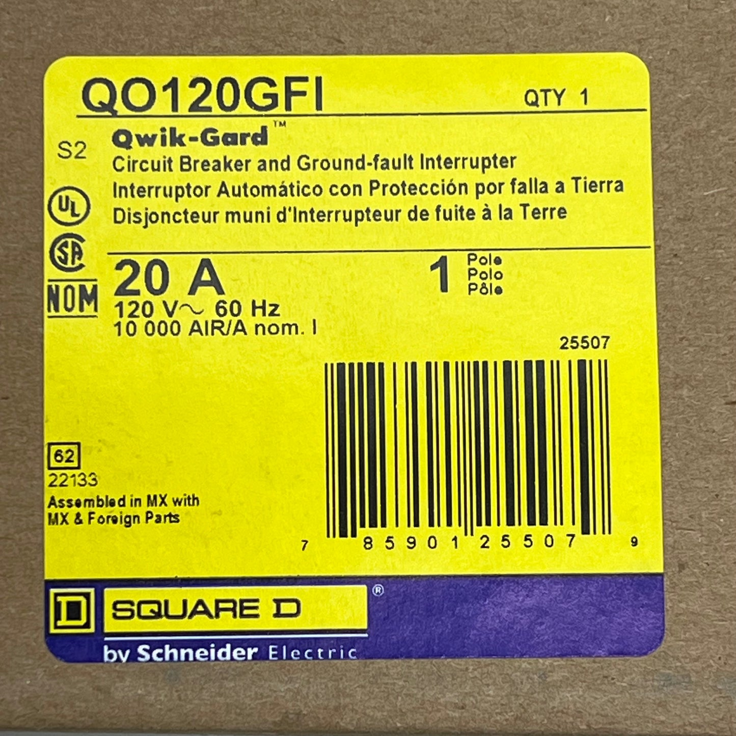 SQUARE D 20 Amp GFCI Circuit Breaker 1 Pole 120 Volt QO120GFI