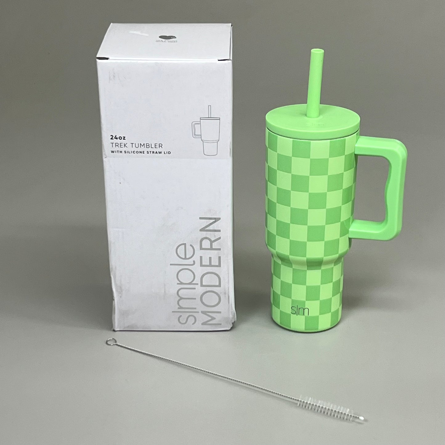 SIMPLE MODERN Stainless Steel Tumbler Handle Silicone Straw 24 oz Lime Like New