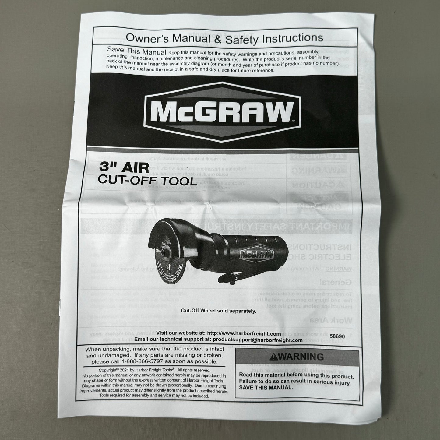 MCGRAW 3" Air Cut-Off Tool 8" x 3 1/2" Black 58690