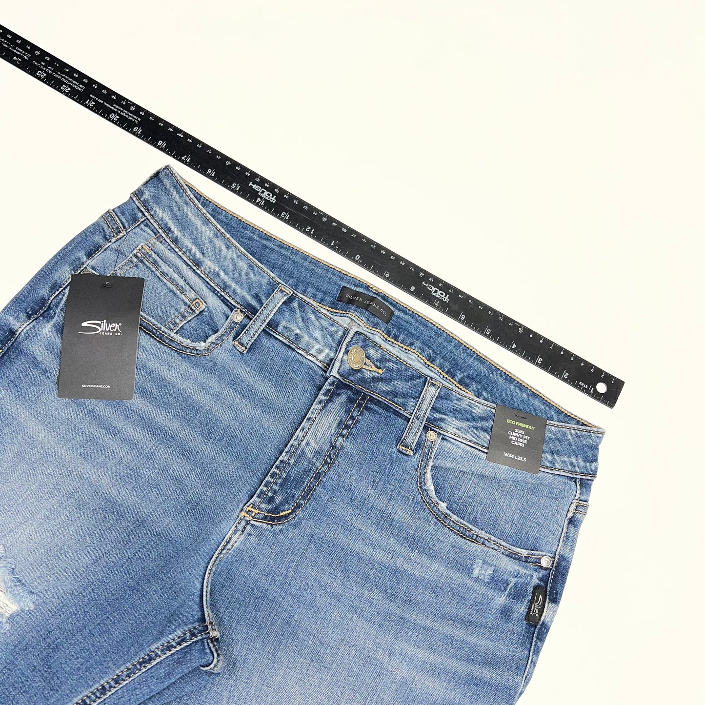 SILVER JEANS CO. Suki Mid Rise Capri Women's Sz 34/23.5 Indigo L43920ecf252
