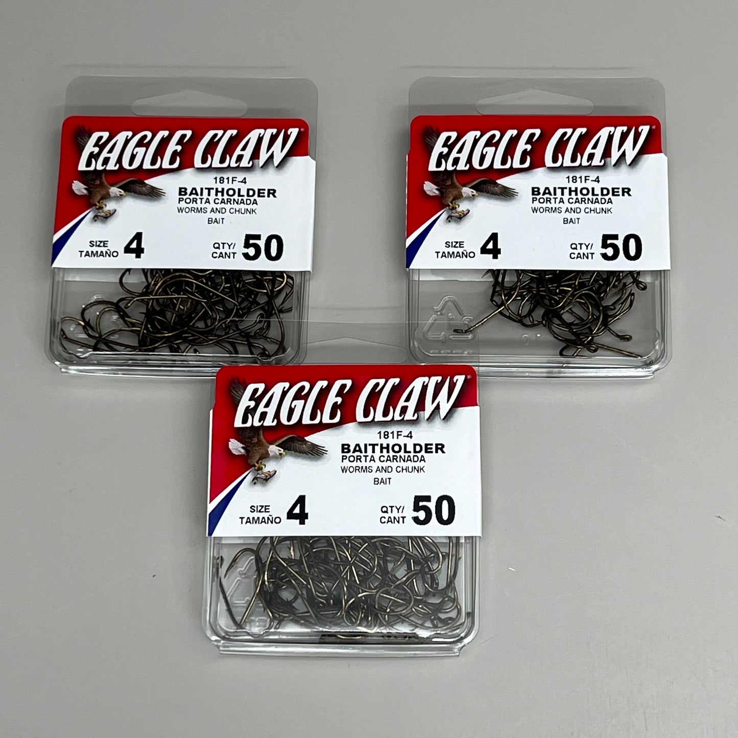 EAGLE CLAW (3 PACK) Down eye 2-Slice Offset Hooks Bronze #4 50pc 181F-4