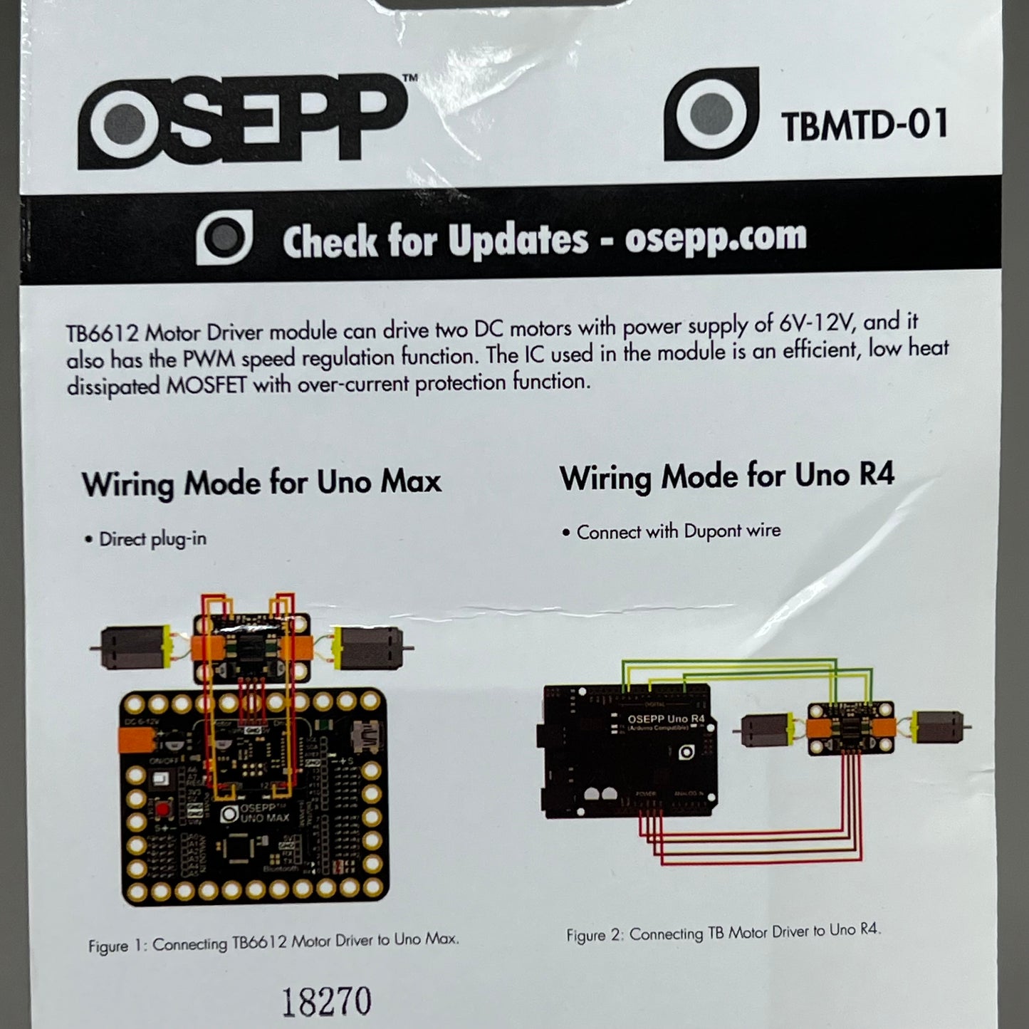 OSEPP Motor Driver Dual H Bridge DC Ideal for Small Robot Vehicles 6V-12V TB6612