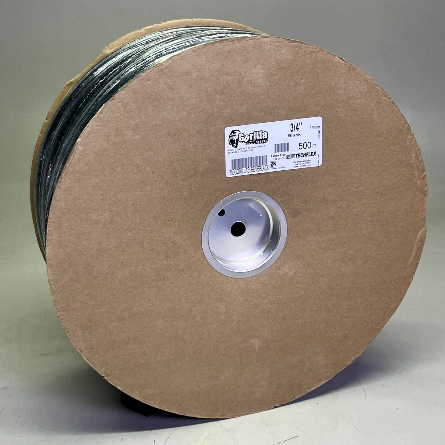 GORILLA Flat Filament Expandable Braided Sleeving Sz 500 ft x 3/4", Black