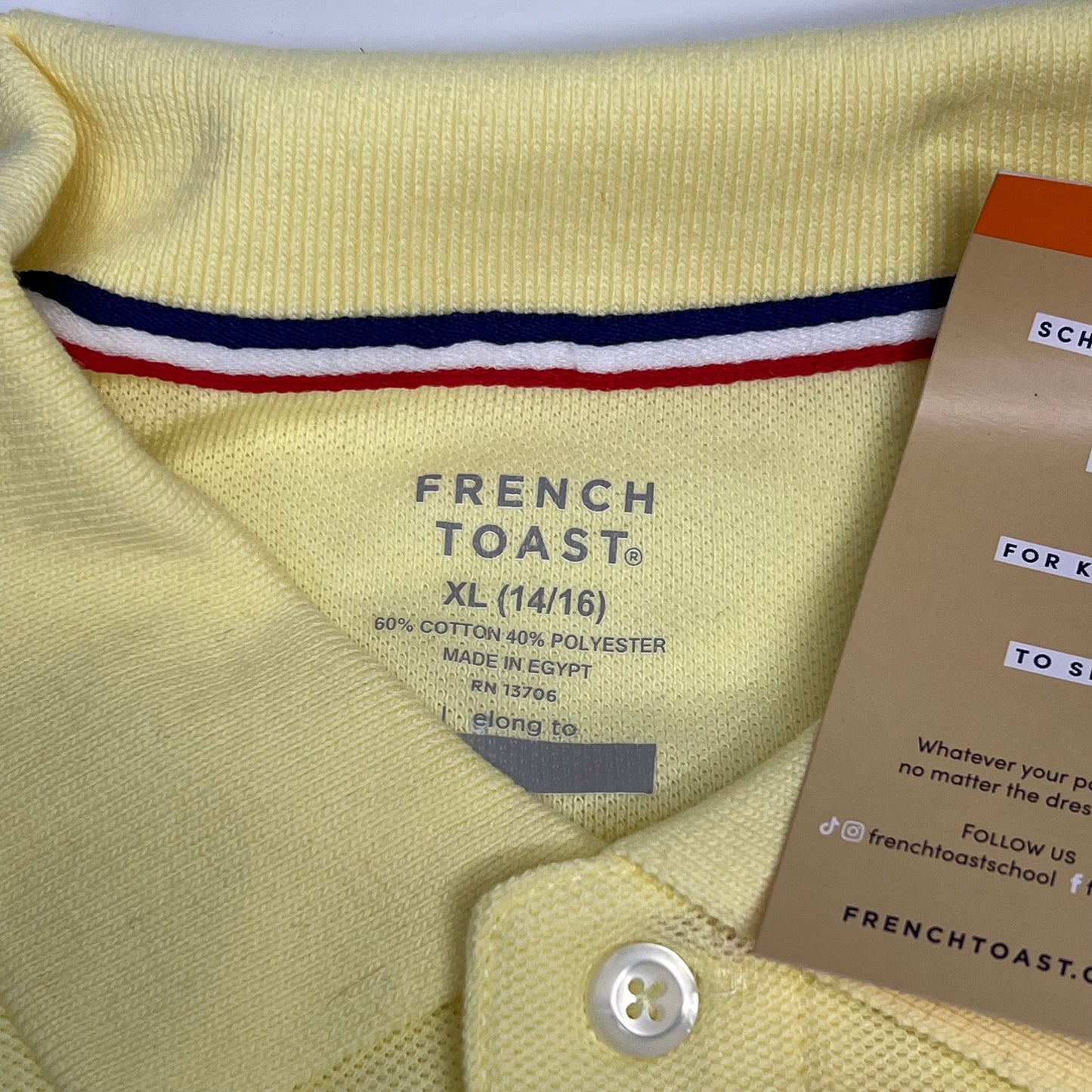 FRENCH TOAST Schoolwear Made for Kids Long Sleeve Polo Boy's Sz XL Yellow 1009