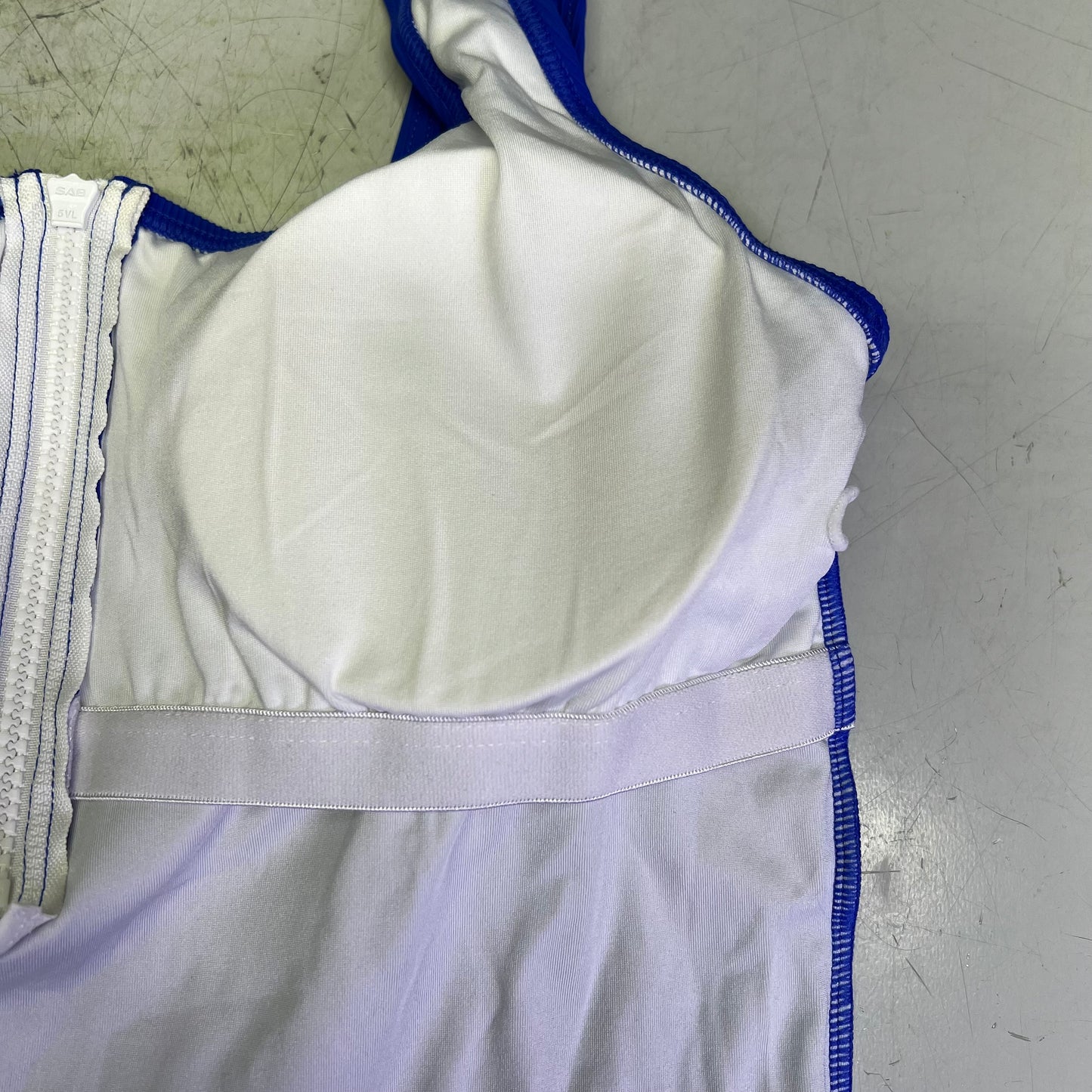 CHARMO Square Neck Half Zip One Piece Swimsuit Women's Sz L Bright Blue/White