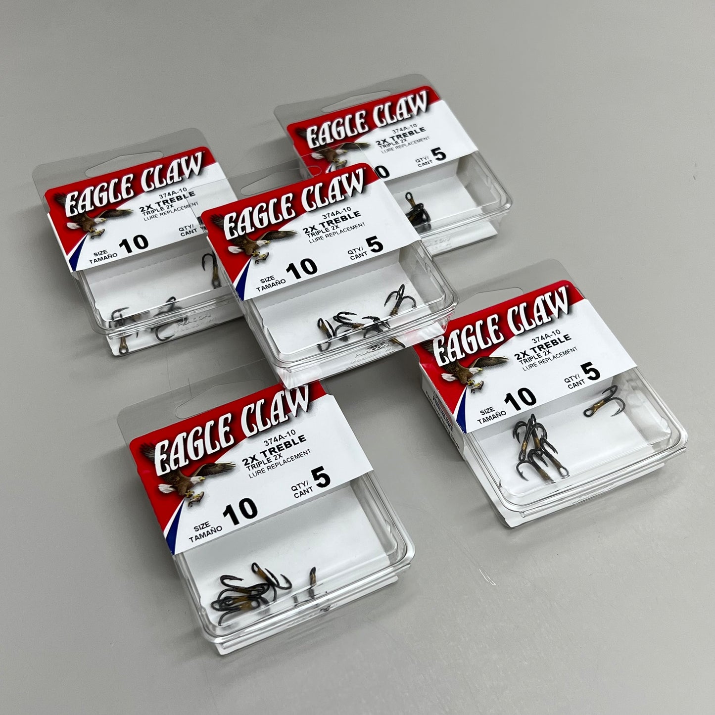 EAGLE CLAW (5 PACK) Curved Point 2X Treble Hook Lure Repla Bronze #10 5pc 374A-10