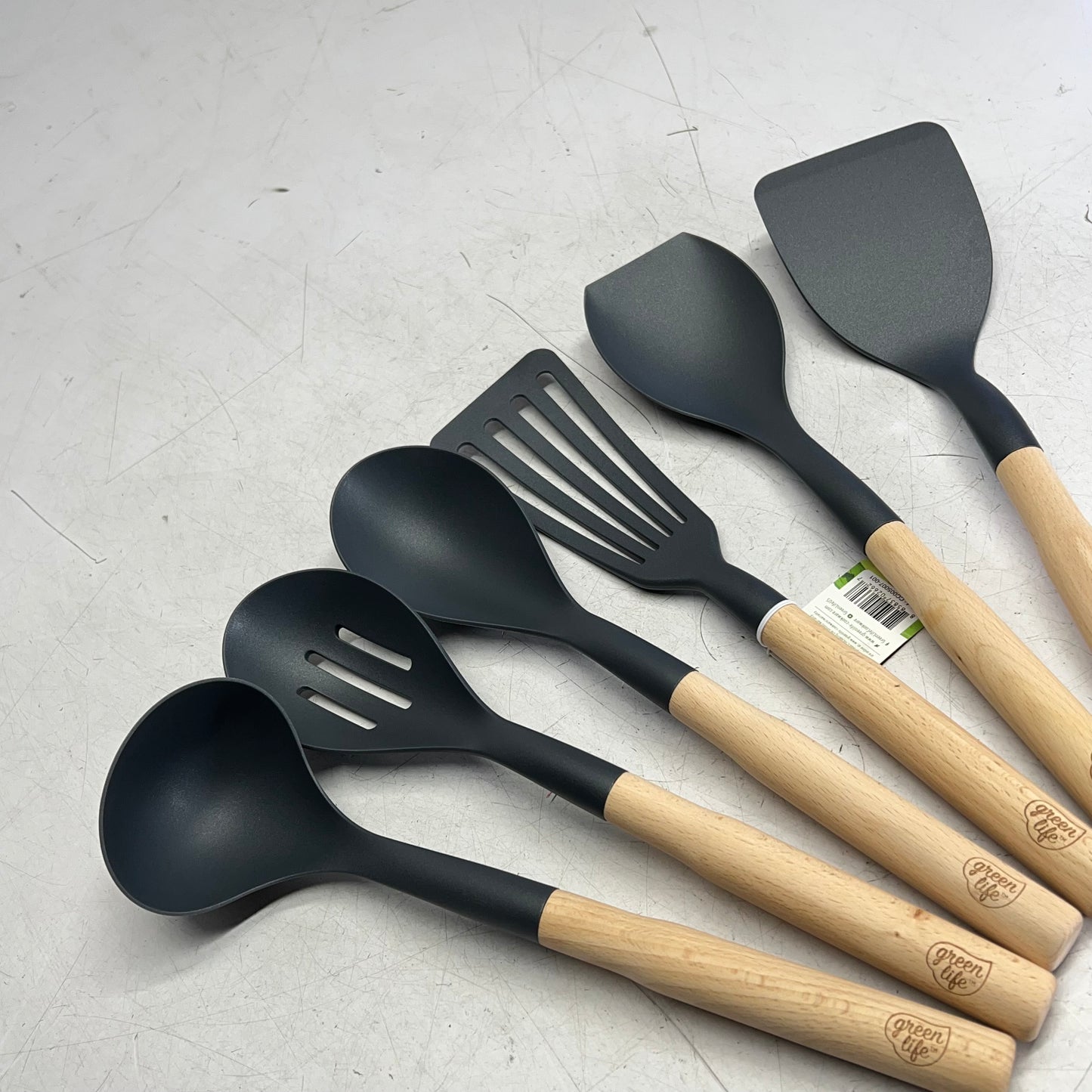 GREEN LIFE (7 PIECE) Cooking Tools & Utensils Set Wood & Nylon Gray CC005007-001