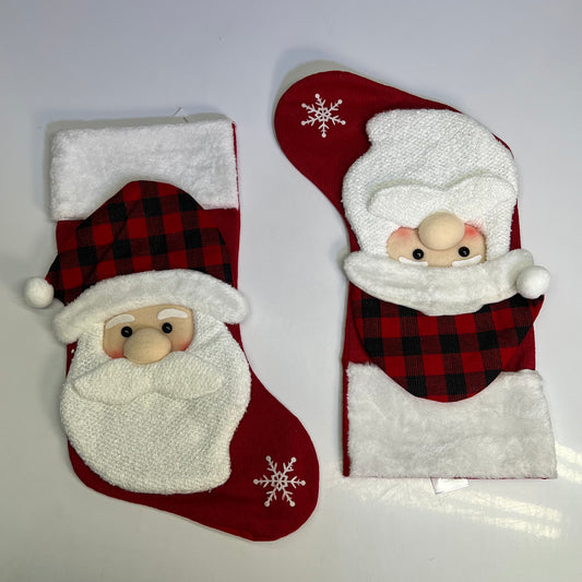 GERSON (2 PACK) Christmas Santa & Snowman Fabric Stocking 18" Red/White 2801830