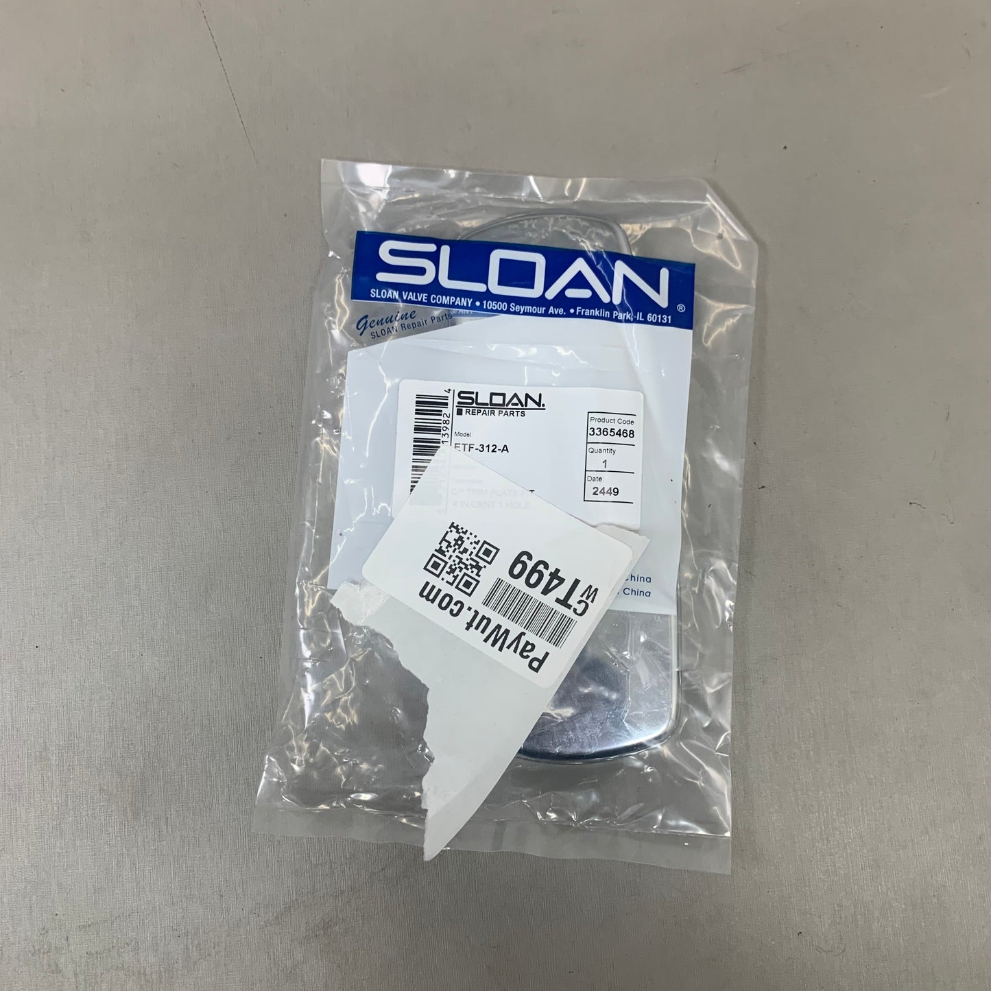 SLOAN Trim And Cover Plate For Optima/ Optima Plus Series 6"x2" Chrome ETF-312-A