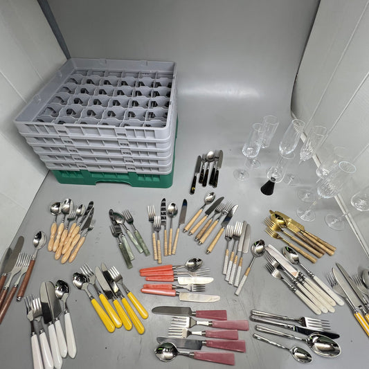 ZA@ PAYWUT Assorted Cutlery, Wine Glasses, and Commercial Dishwasher Rack