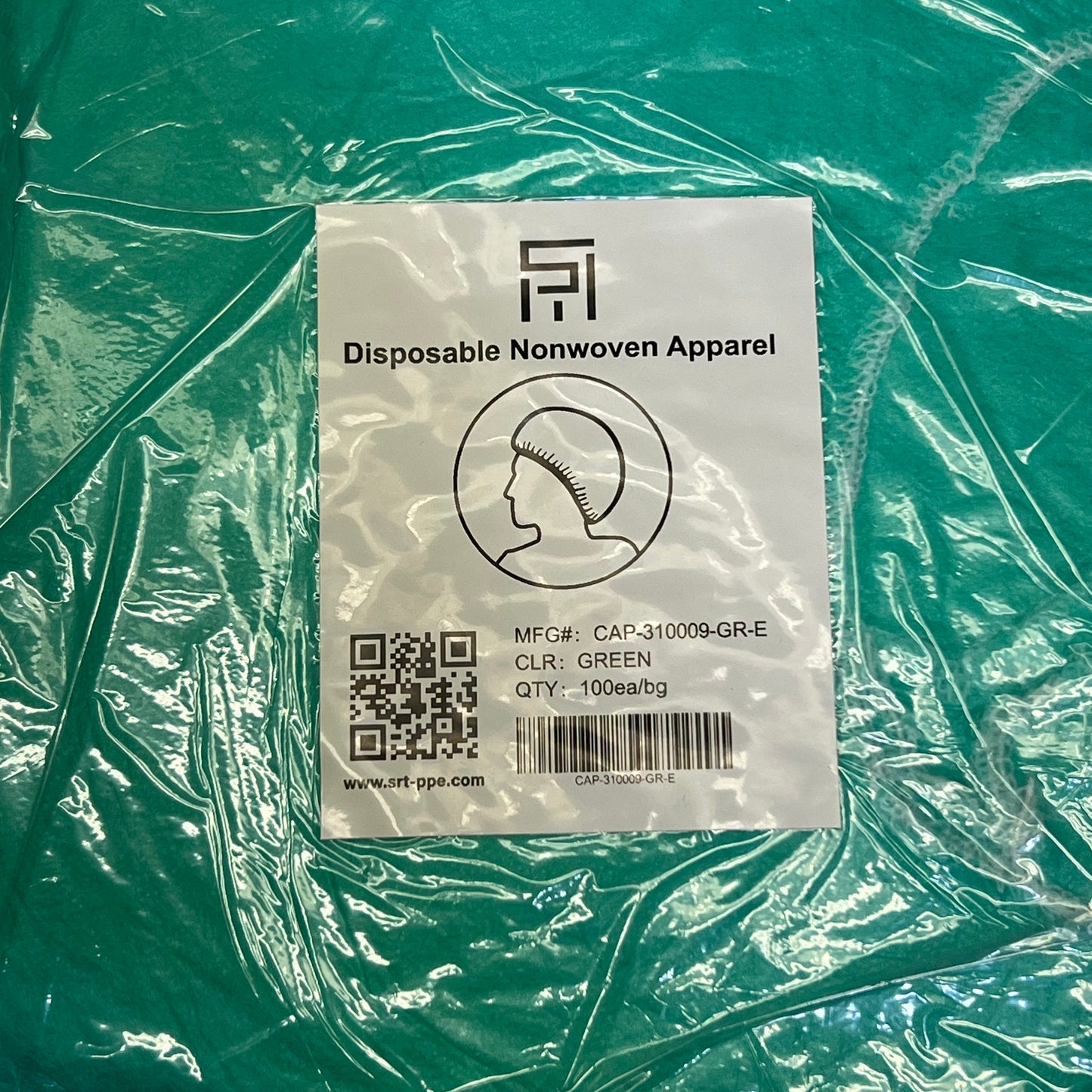 SRT (1000 Pcs) Polypropylene Bouffant Caps 24", Green CAP-310009-GR-E