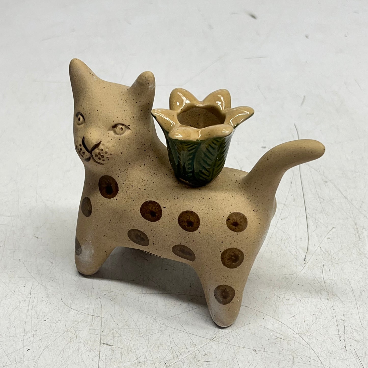 CREATIVE CO OP (2 PACK) Hand Painted Stoneware Cat Taper Holder 4" DF769|5A