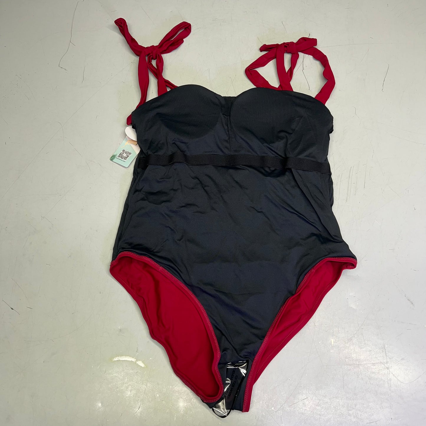 CHARMO Tie Shoulder Strap One Piece Scrunched Torso Swimsuit Women's Sz L Red