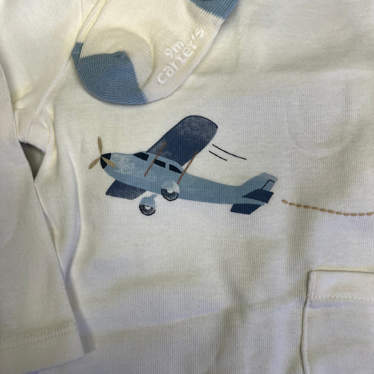 CARTERS (4 PIECE SET) 100% Cotton Airplane Print Outfit Set Boy's Sz 9M Blue