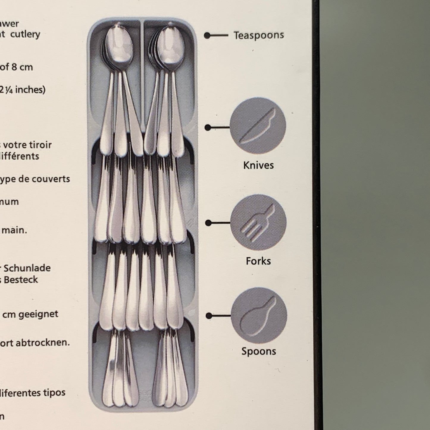 HUNG KAI 2-PACK! Compact Cutlery Organizer Flatware Drawer 15.5"Grey (New)