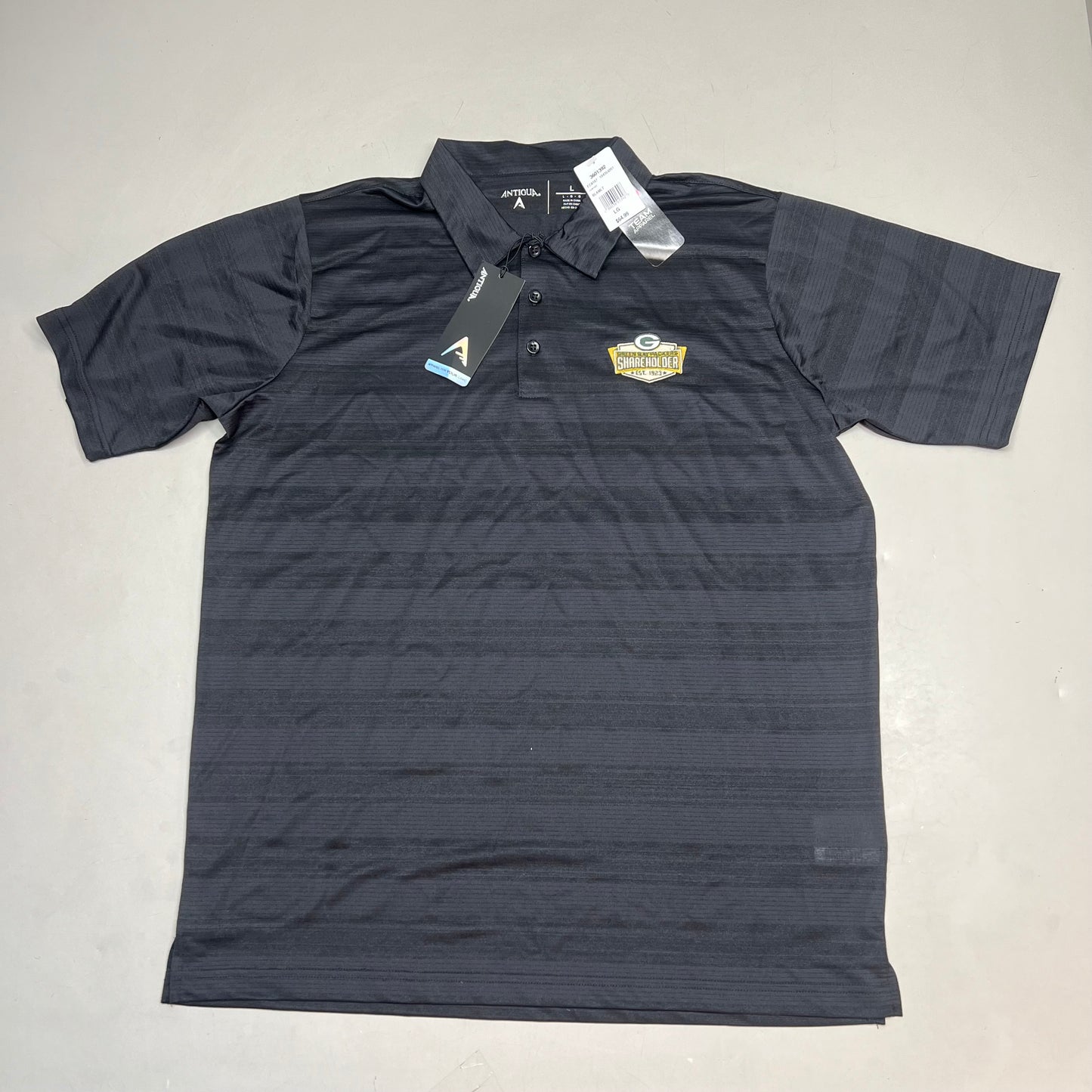 ANTIGUA Green Bay Packers NFL Team Apparel Polo Shirt Men's Sz L Black 3601392