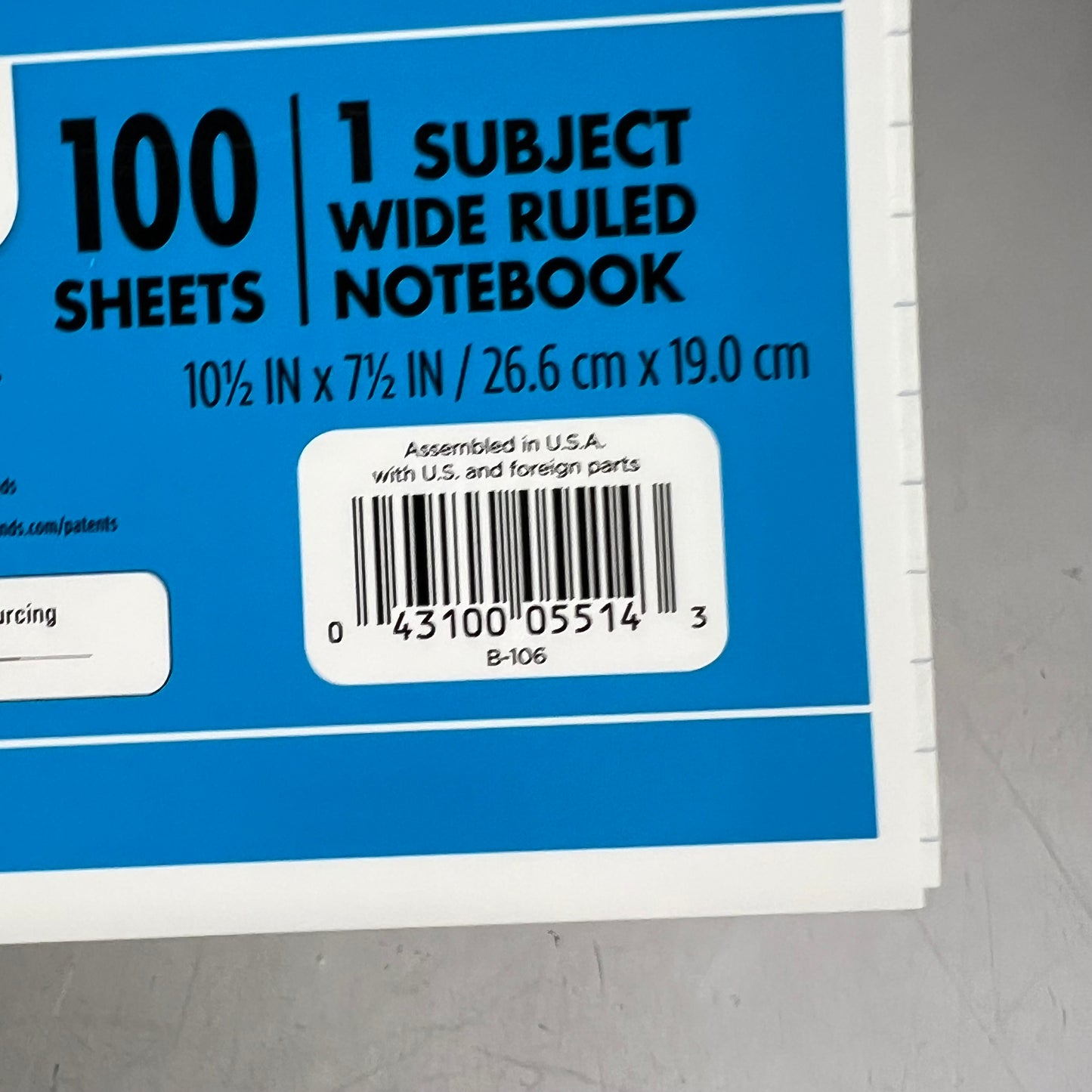 ZA@ MEAD (6 PACK, 100 Sheets Each) 1 Subject Wide Ruled Notebook 10.5"x7.5" Multic|olor