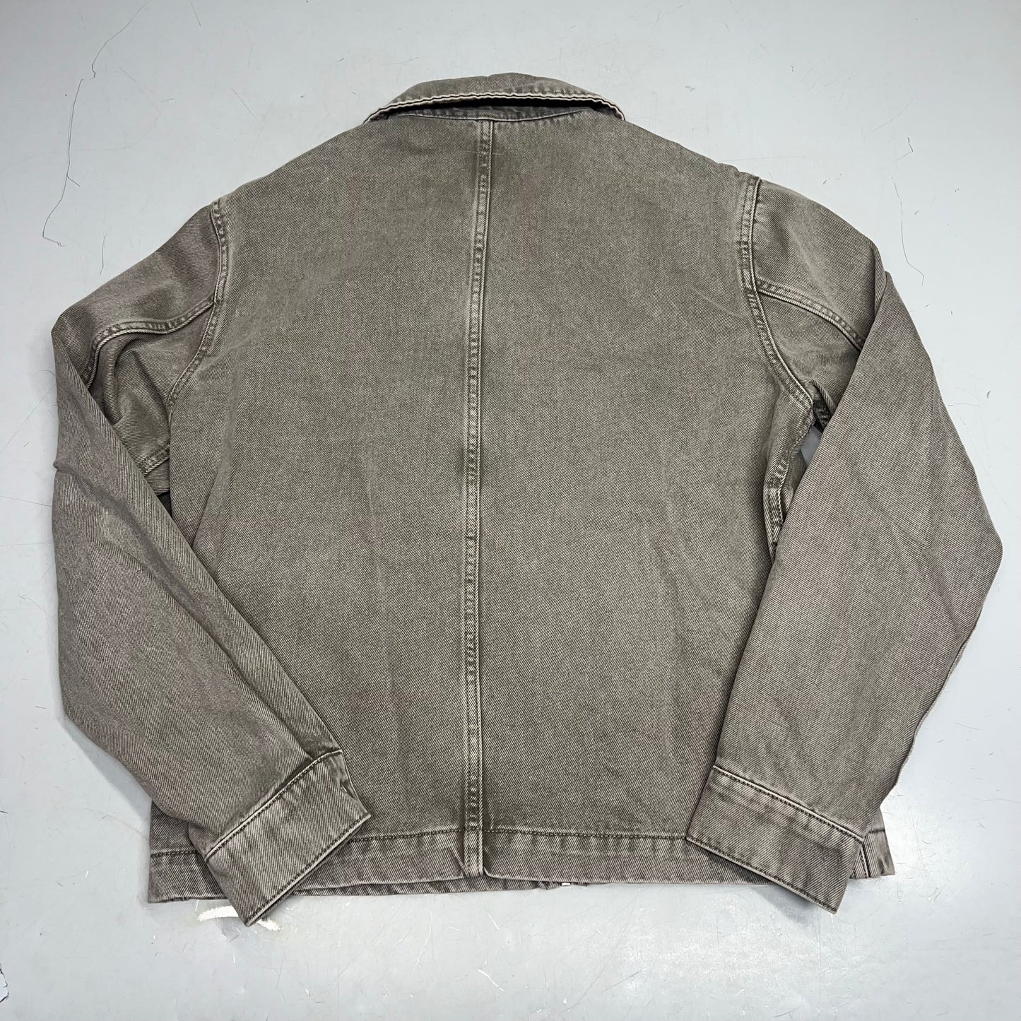 ZA@ ZARA Zip Up Denim Jacket W/ Chest Pocket Women's Sz S Stonewashed Grey