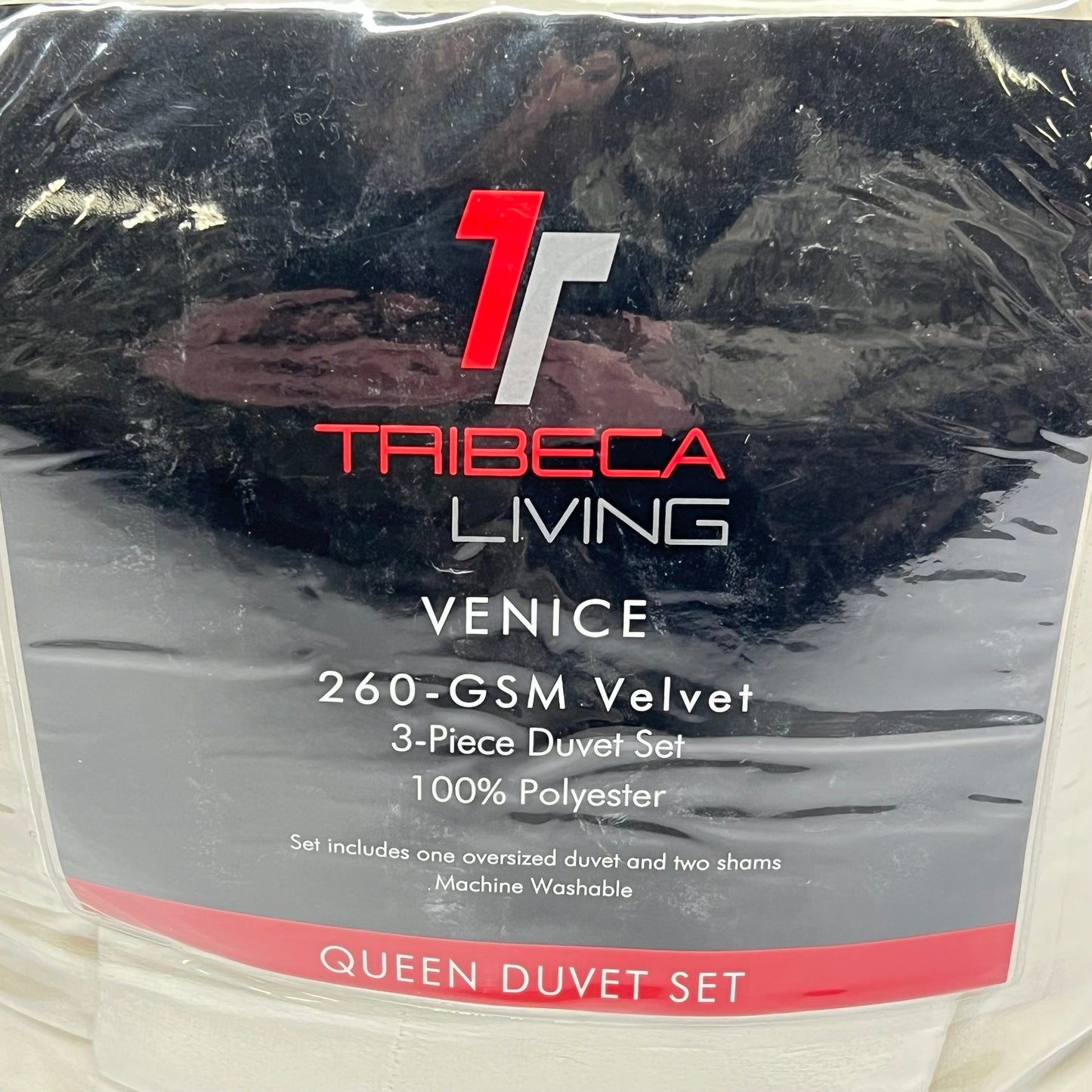 TRIBECA LIVING Venice Velvet 3 Piece Duvet Set 100% Polyester Queen White