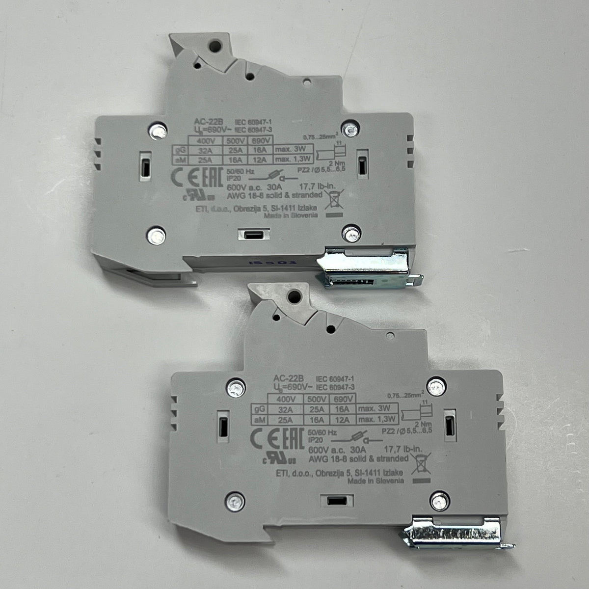 ETI (2 PACK) Modular Fuse Holder 1-Pole 30A 600V LEC/UL Din Rail Mount - White 002540001
