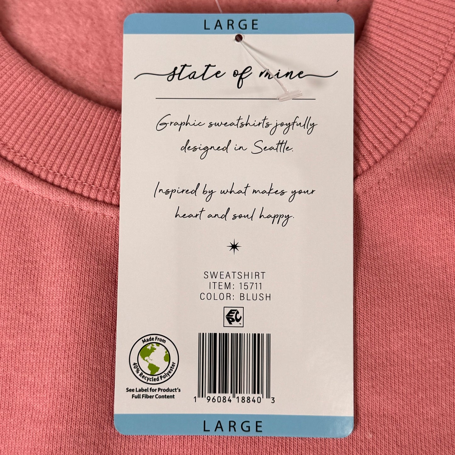 STATE OF MINE Sewn on New Mexico Crewneck Hoodie Blush Pink Women's Sz L 15711