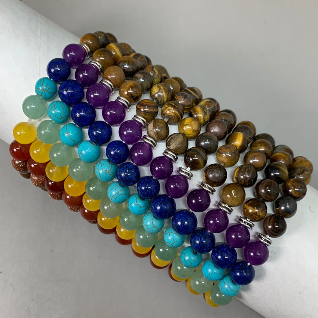 BEST WHOLESALE (12 PACK) Beaded Dark Brown Rainbow Crystal Bracelets 3"