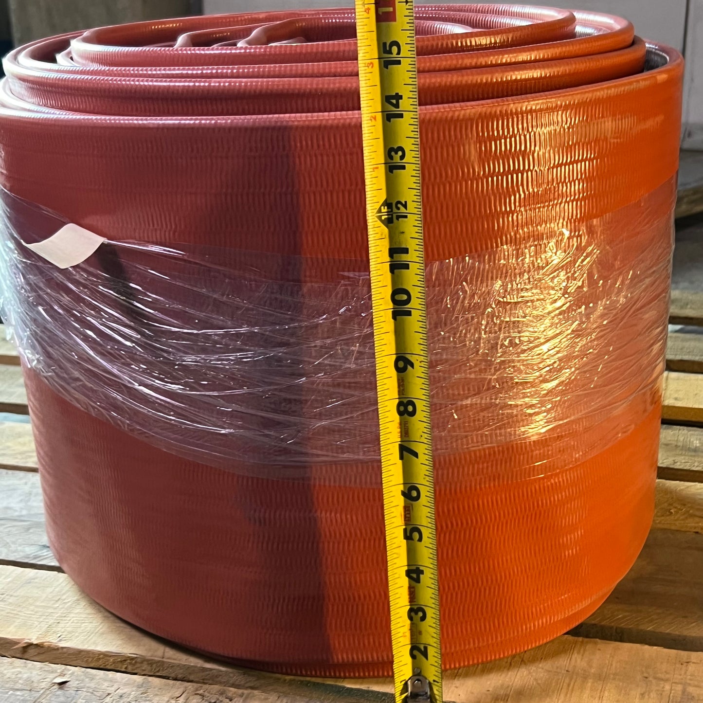 100' PVC Brick Red Water Discharge Hose 115 Psi 8"ID/8.19" Nominal R-50RJ-0800-100