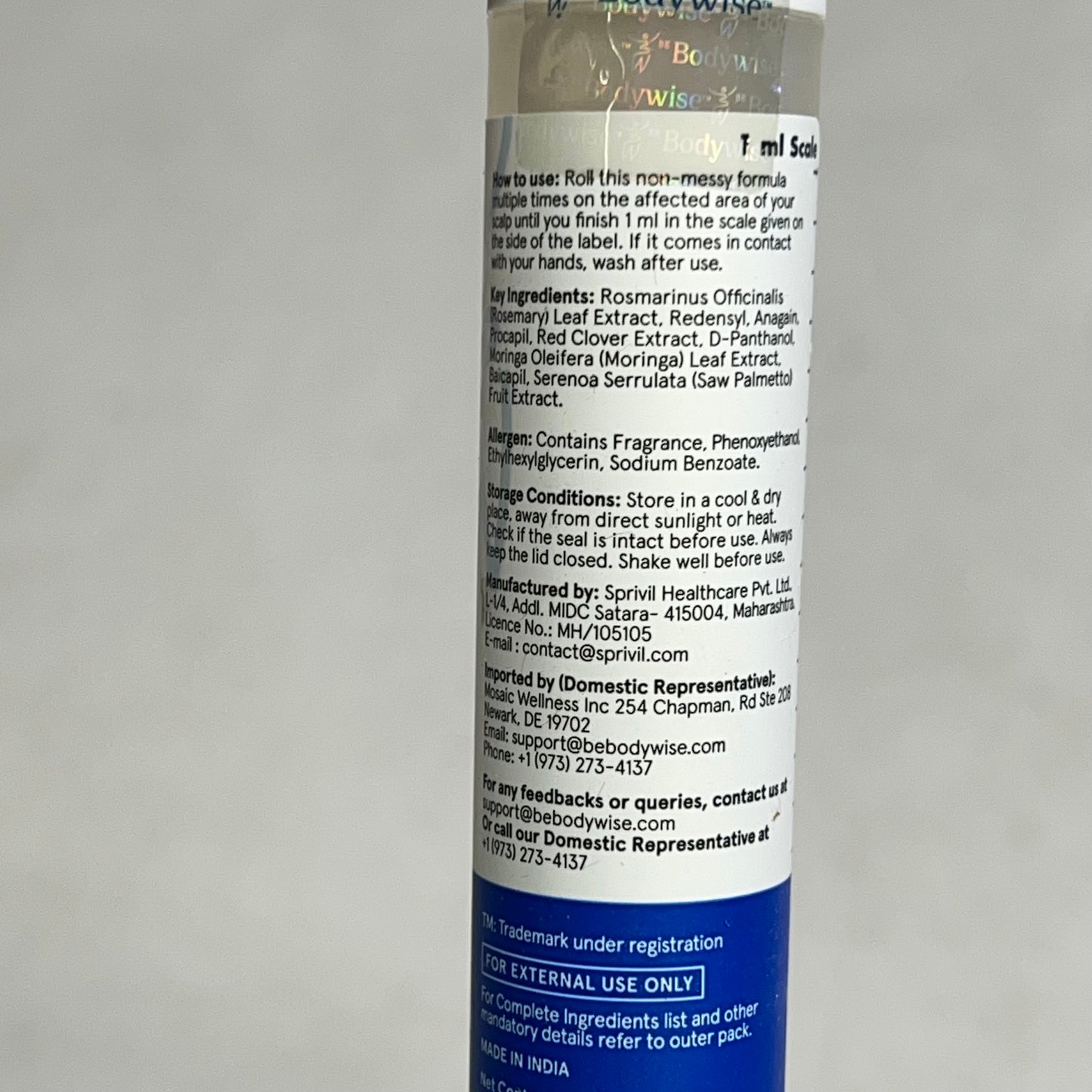 ZA@ BE BODYWISE Hair Growth Serum Roll On For Thinning & Re-growth 0.84 Fl Oz As-Is