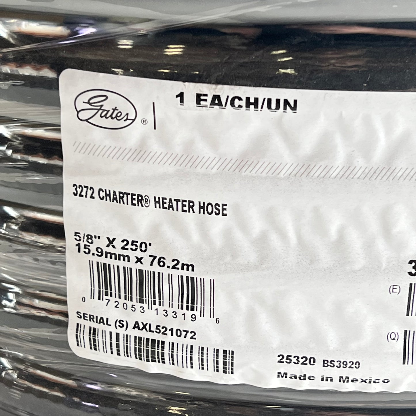 GATES Cheater Heater Hose -40°f To +257°f Temp Range 5/8" X 250' Black 3272