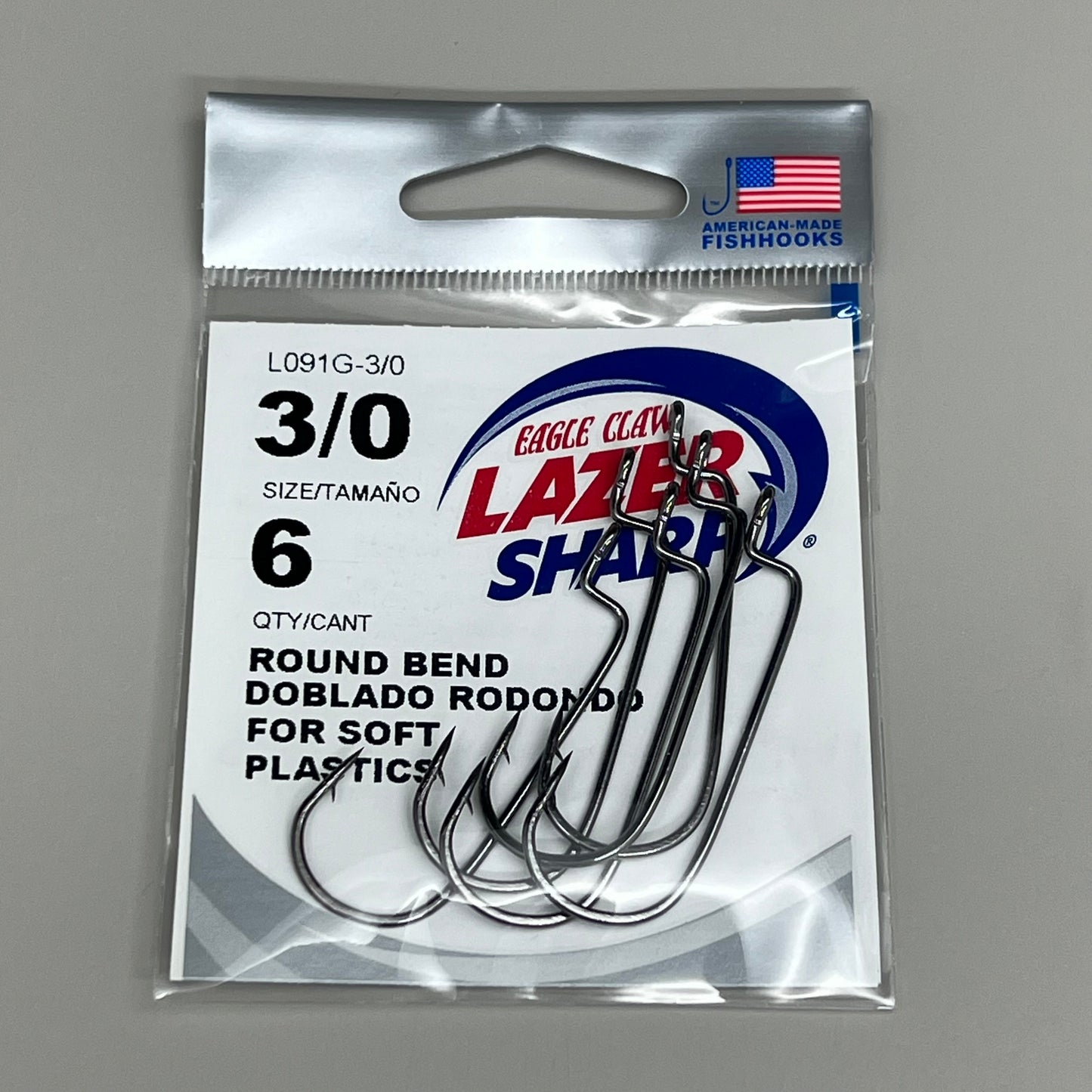 EAGLE CLAW (5 PACK) Round Bend for Soft Plastics/Worm Black #3/0 6pc L091G-3/0