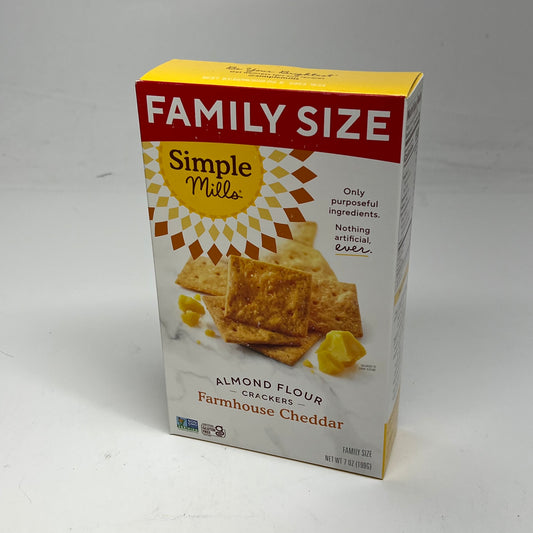 ZA@ SIMPLE MILLS (6 PACK) Farmhouse Cheddar Almond Flour Crackers Family Size 7oz BB 10/26