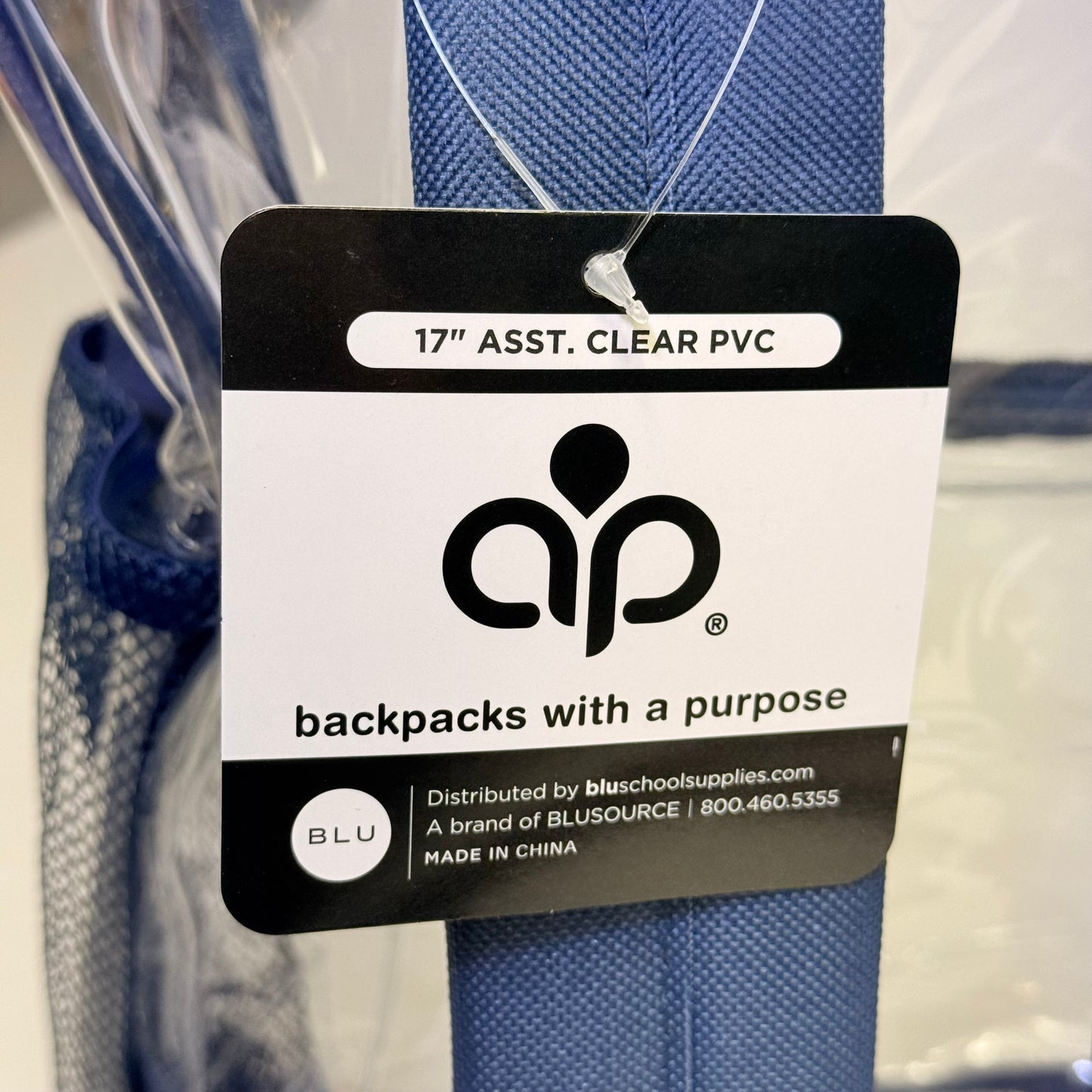 BWAP 17" Clear Plastic Backpack 17" x 12" x 6" Color Blue Navy BP1643