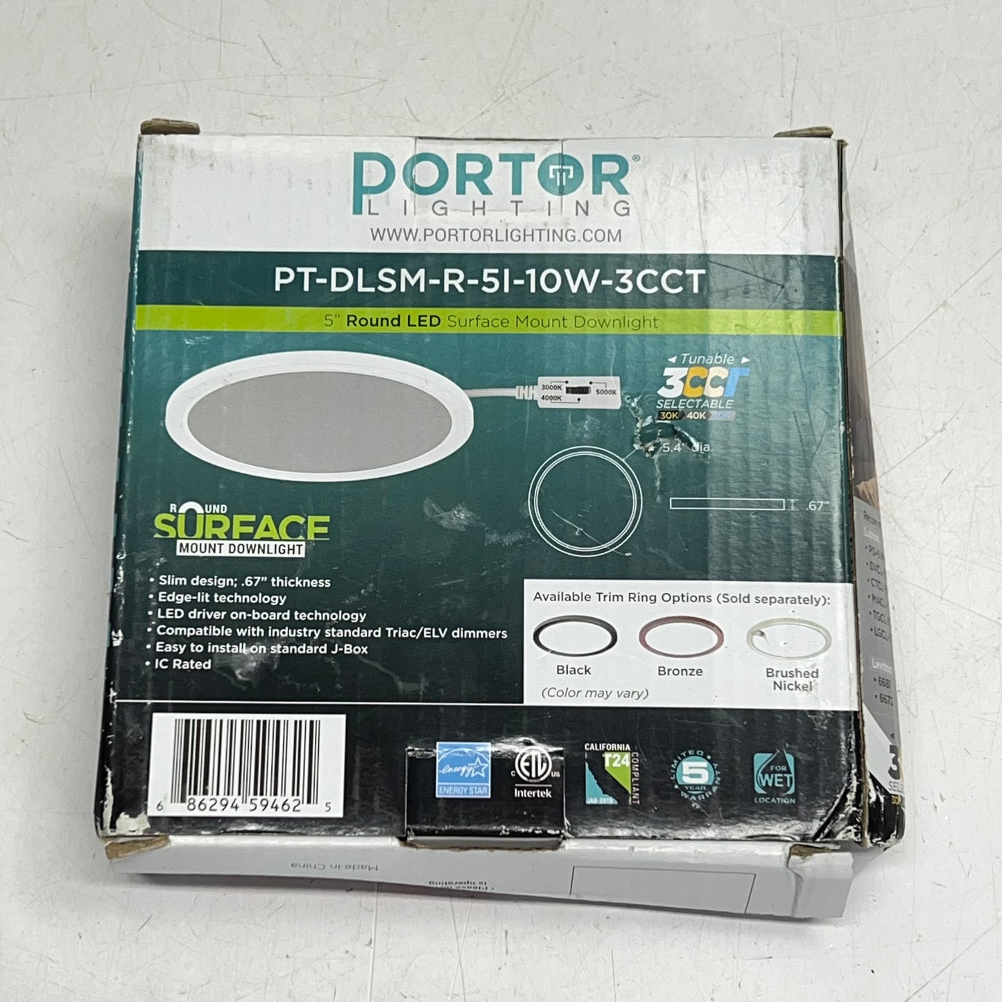 ZA@ PORTER LIGHTING  Round Led Surface Mount Downlight 5' Dia PT-DLSM-R-51-10W-3CCT