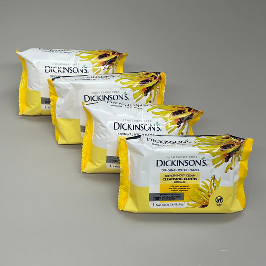 DICKINSONS (4 PACK) Refreshingly Clean Cleansing Toning Clothes 25 Wet Clothes