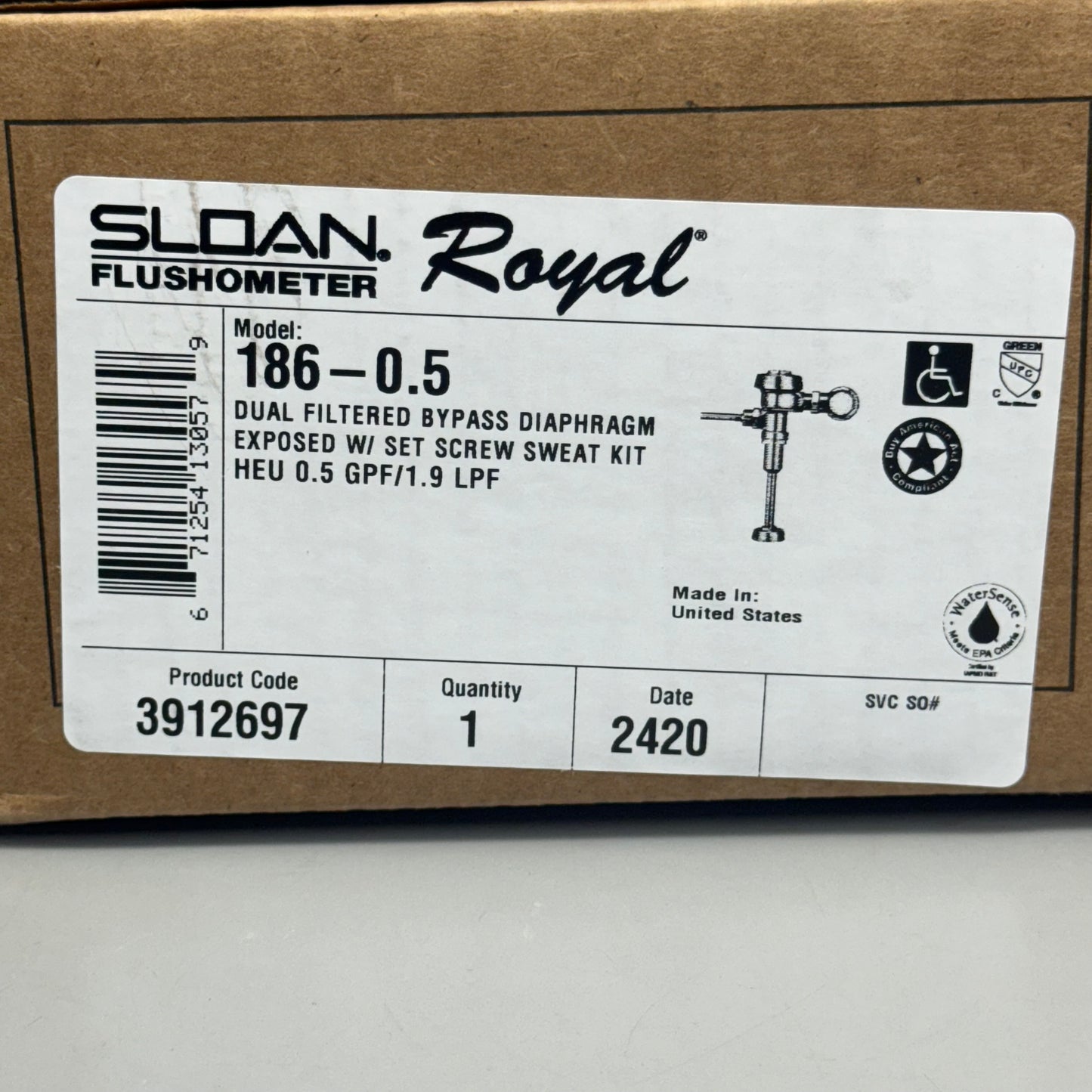 SLOAN Urinal Flushometer Royal Chromate Model: 186-0.5