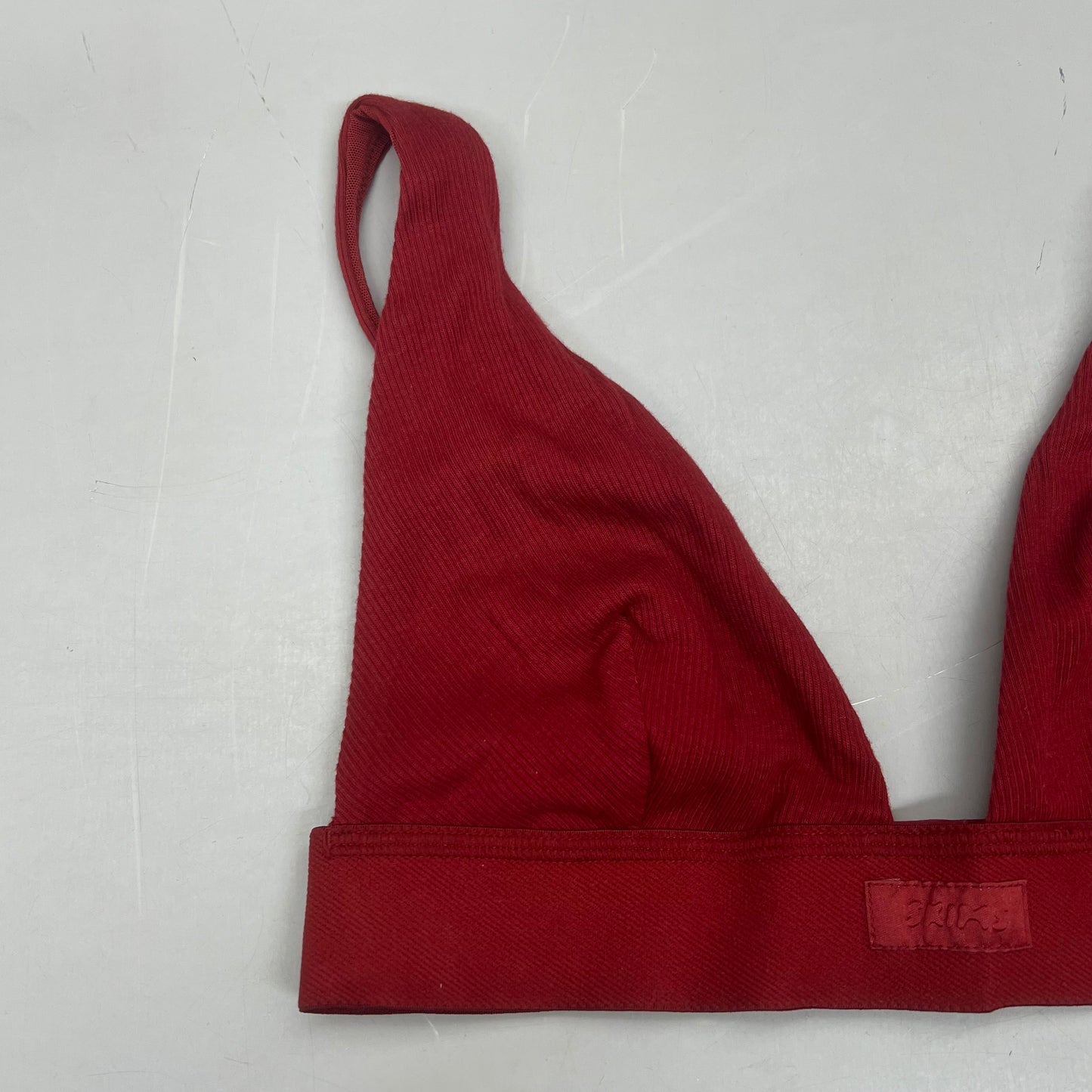 SKIMS Breathable Cotton Rib Triangle Plunge Bralette Women's Sz XS Brick