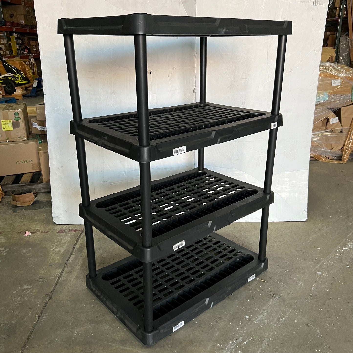 ZA@ BLACK+DECKER, 4-Tier Heavy Duty Ventilated Storage Shelf Sz 36"L x 23.25"W X 54"H, Black Plastic Shelving Unit (4-Tier 2 Pack) (AS-IS) (New Other)