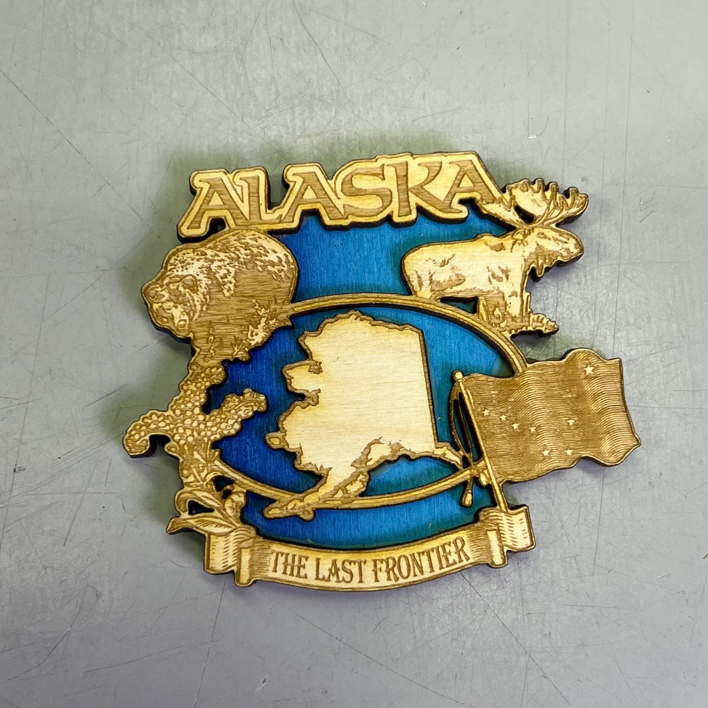 (2 PACK) The Last Frontier Laser Cut Wood Magnet Souvenir JUNEAU,AK Made In USA